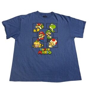 Super Mario Graphic T Shirt Blue XL Nintendo Video Game Characters Tee